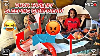 CRAZY TAPE PRANK ON SLEEPING GIRLFRIEND “GO WRONG “