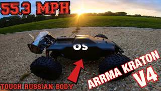 ARRMA KRATON 55 MPH V4 SPEED RUN On 6s , 16t Pinion.