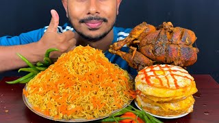 Asmr Eating Noodles,Grill Chicken,Egg Omled With Green Chilli || Real Asmr Mukbong Show