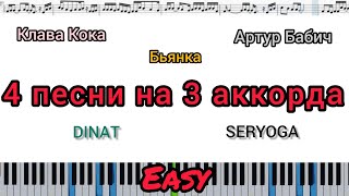 4 песни на 3 аккорда (кавер на пианино + ноты) EASY