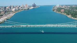 Ambassador bridge to Canada at Riverside Park Detroit Michigan.