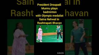 President Droupadi Murmu plays badminton with Olympic medalist Saina Nehwal in Rashtrapati Bhavan