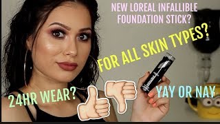 NEW LOREAL INFALLIBLE LONG WEAR FOUNDATION STICK REVIEW + DEMO | TANIAXO