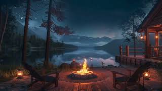 Ambience Sounds for insomnia at night with Cozy fire burning in Forest, ASMR sounds, sleep music