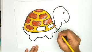 Easy Turtle Drawing and Coloring | Step by Step Simple Turtle Drawing