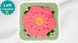 How to Crochet a Flower Granny Square Left Handed | Hibiscus | BloomScape 12