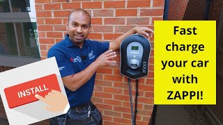 Installing an electric car charger point at home, new Zappi black tethered V2 myenergi EV charger.