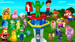 All Characters from Inside Out 2 And Mario vs Paw Patrol House jj and mikey in Minecraft! Maizen