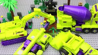 Transformers Robot Devastation Excavator, truck, cranes Lego Ancient tomb Stopmotion!