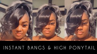 HOW TO: *NO GLUE* BANGS & HIGH SLEEK PONYTAIL | Tatiaunna