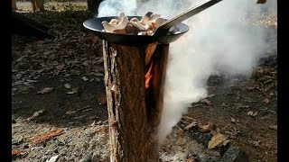 Improvizatie torta suedeza si gatit pe ea la padure stil bushcraft