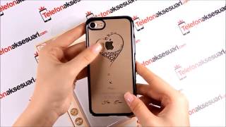 Apple iPhone 7 Swarovski Taşlı Kalp Desenli Şeffaf Kılıf Tanıtımı