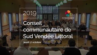 Sud Vendée Littoral : conseil communautaire du mois d'octobre 2019