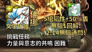 【神魔之塔】源龍的祈願 挑戰任務 | 5組屬性+50%盾1回解! 佛挪幾乎0轉珠2:14無腦通關!【力量與意志的共鳴 困難】【源龍挑戰】