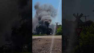 Steam Locomotive Blows its whistle for crossing