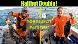 Halibut Double & Bonus Spot Pays Off! Alaskan Halibut Fishing - Juneau, Alaska! AUGUST 2023