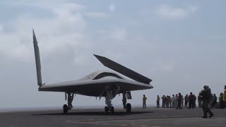 스텔스무인기 X-47B 항공모함 이륙 후 공중급유 받고 착륙하는 영상