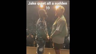 JAKE PAUL has no words for opponent TYRON WOODLEY during face off...