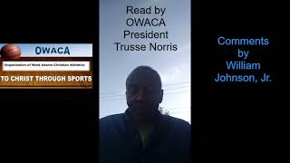 William Johnson Jr. testimonial read by OWACA President Trusse Norris