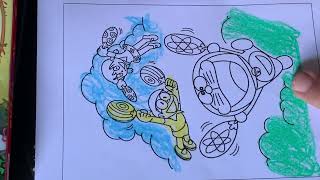 Today I will work with you to color a picture of flying doraemon