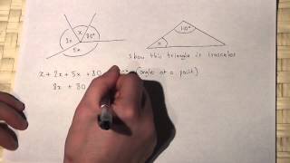 Algebra and geometry : Solving linear equations involving angles and triangles