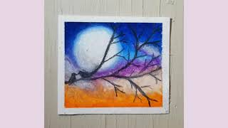 Paisaje nocturno con lapiz pastel/oil pastel landscape speed draw