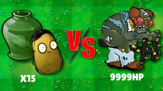 15 Plant Vase + Nut Imitator vs Mega Disco Gargantuar 9999HP, Who will win? PvZ Hybrid PK Challenge