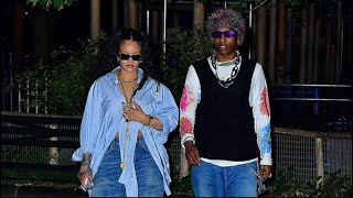 Rihanna Bares Stomach & Twins With Asap Rocky In Jeans 3 Months After Baby’s Birth