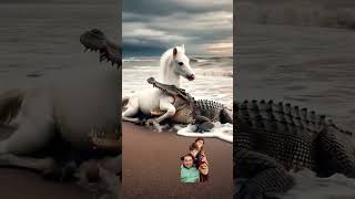 horse 🐴 vs 🐊 fight for baby #horse #crocodile #f...