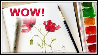 5-MINUTE Watercolor Poppy Painting - Easy Beginner Tutorial