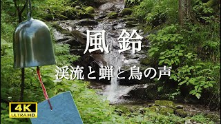 爽やかな風鈴と鳥とせみの声,小川のせせらぎ.efreshing wind chimes, birds and cicadas, babbling brook