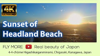 [4K Sky View] Sunset of Headland Beach - High tide