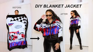 How to Make a DIY Blanket Jacket (No Pattern Needed!) | Sewing Tutorial + Thrift Flip