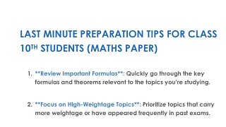 Jkbose Last Minute Preparation Tips for Class 10th Students for Mathematics paper