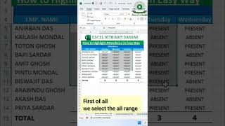 Conditional formatting | Highlight Absent through Conditional formatting 🔥 | #excelwithbapisardar