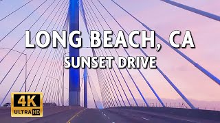 Driving Long Beach, California, USA - Long Beach Bridges at Sunset - 4K Video With Live Street Sound