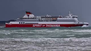 The Spirit of Tasmania outbound during a squall. Seen off Point Lonsdale, Victoria, Australia.