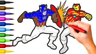 Captain America vs Iron Man Coloring | Let's Color Battle of Superheroes