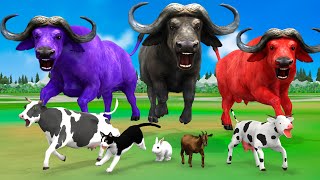 Paint Animals Gorilla Cow Elephant Fun Play with 3 Buffalo's Fountain Crossing Animal Game