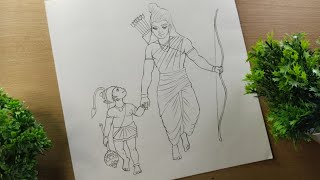 Unique shri Ram and Hanuman ji outline sketch 🙏💪|| pencil sketch