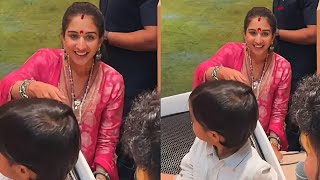 Radhika Merchant Cutely Playing With Isha Ambani Son Krishna During Ganpati Aarti