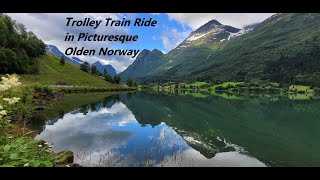 Scenic ride on trolley train in one of Norway's most picturesque village - Olden