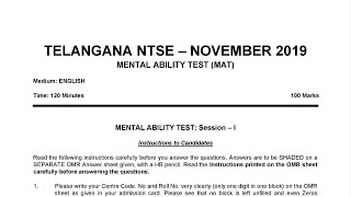 NTSE MAT STAGE-1 TELANGANA STATE 2019 QUESTION PAPER WITH KEY AND EXPLANATION [LINK IN DESCRIPTION].