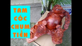 Tượng Tam Cóc ngồi trấn chum tiền gỗ hương 🌳 Tượng Gỗ Cóc 2 Chân [vankhanhan.com]