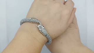 Silver Snake Bracelet, Serpent Beaded Bracelet for Women