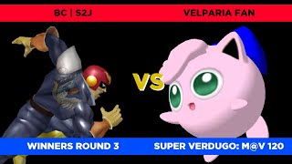 bc | S2J (C. Falcon) vs. Velparia Fan (Jigglypuff) - Winners Round 3 | Super Verdugo: M@V 120 SSBM