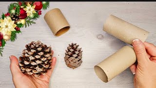 😍 Use cardboard rolls and pinecones to make unique cute new year decorations yourself!