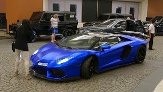 Lamborghini Aventador Blue Matte as a shopping cart in Dubai