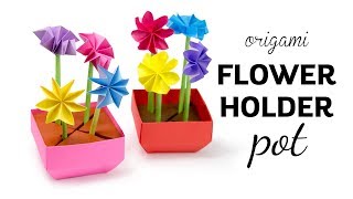 Origami Flower Pot - Stem Holder & Flowers - Paper Kawaii