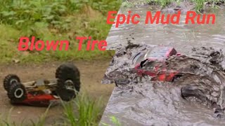 Redcat Everest 10 Mega truck hits the Mud, Power Wheelies, an Blown Tire